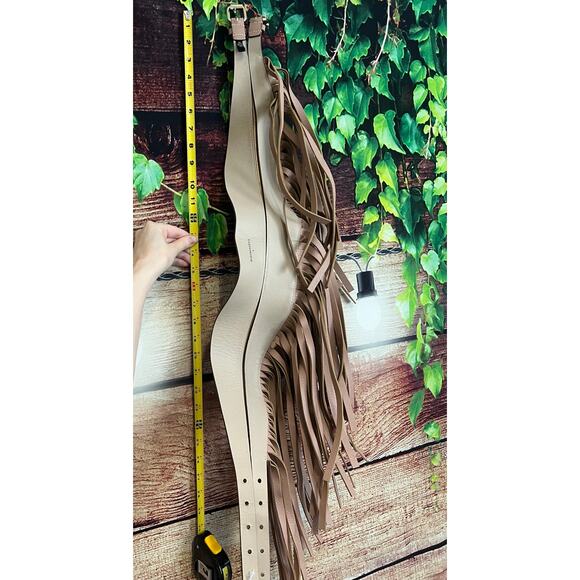 BCBG Max Azria Fringe Belt Small Faux Leather Fringe Belted Skirt Overlay Nude - Picture 10 of 10